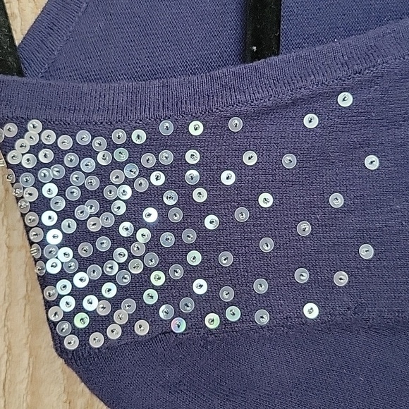 Loft Size Small Navy Blue Cardigan with Clear Sequins on the Shoulders - Picture 2 of 6